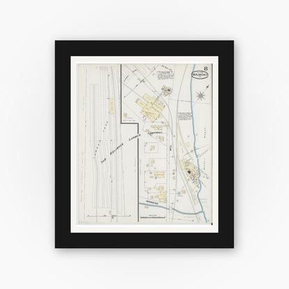 Old map wall art mockup — black gallery frame with white mat — Sanborn Fire Insurance Map from Beaumont, Jefferson County, Texas (1889), Sheet #0008