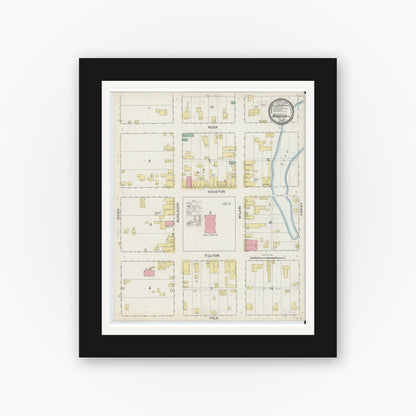 Old map wall art mockup — black gallery frame with white mat — Sanborn Fire Insurance Map from Wharton, Wharton County, Texas (1894), Sheet #0001