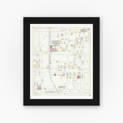 Old map wall art mockup — black gallery frame with white mat — Sanborn Fire Insurance Map from Marshall, Saline County, Missouri (1910), Sheet #0005
