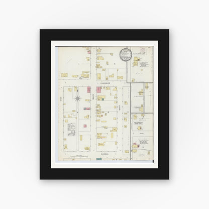 Old map wall art mockup — black gallery frame with white mat — Sanborn Fire Insurance Map from Carsonville, Sanilac County, Michigan (1893), Sheet #0001