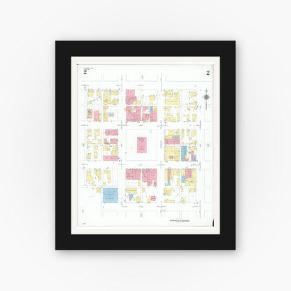 Old map wall art mockup — black gallery frame with white mat — Sanborn Fire Insurance Map from Caldwell, Noble County, Ohio (1948), Sheet #0002