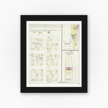 Old map wall art mockup — black gallery frame with white mat — Sanborn Fire Insurance Map from Hearne, Robertson County, Texas (1896), Sheet #0002