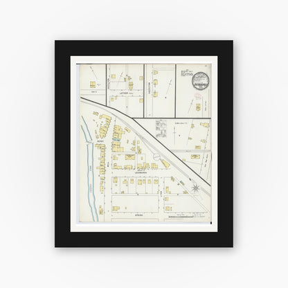 Old map wall art mockup — black gallery frame with white mat — Sanborn Fire Insurance Map from Sherrodsville, Carroll County, Ohio (1895), Sheet #0001