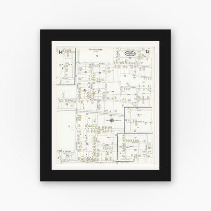 Old map wall art mockup — black gallery frame with white mat — Sanborn Fire Insurance Map from Statesville, Iredell County, North Carolina (1925), Sheet #0014