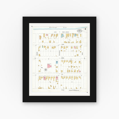 Old map wall art mockup — black gallery frame with white mat — Sanborn Fire Insurance Map from Sabula, Jackson County, Iowa (1899), Sheet #0004