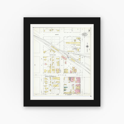Old map wall art mockup — black gallery frame with white mat — Sanborn Fire Insurance Map from Wells, Faribault County, Minnesota (1909), Sheet #0003