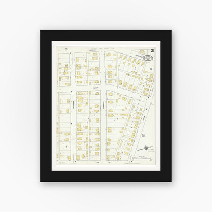 Old map wall art mockup — black gallery frame with white mat — Sanborn Fire Insurance Map from Marinette, Marinette County, Wisconsin (1910), Sheet #0021