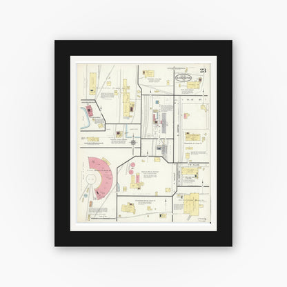 Old map wall art mockup — black gallery frame with white mat — Sanborn Fire Insurance Map from Bloomington, Monroe County, Indiana (1913), Sheet #0023