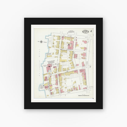 Old map wall art mockup — black gallery frame with white mat — Sanborn Fire Insurance Map from Burlington, Burlington County, New Jersey (1915), Sheet #0004