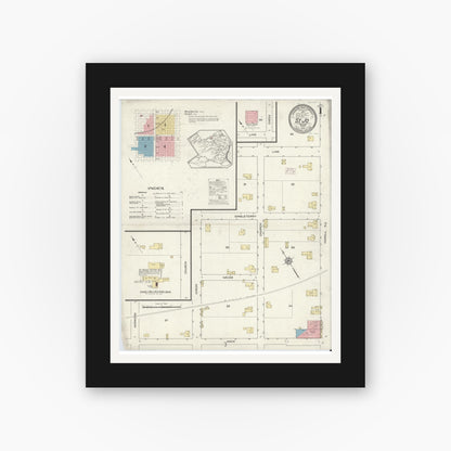 Old map wall art mockup — black gallery frame with white mat — Sanborn Fire Insurance Map from Saint Jo, Montague County, Texas (1914) - Complete Map Set