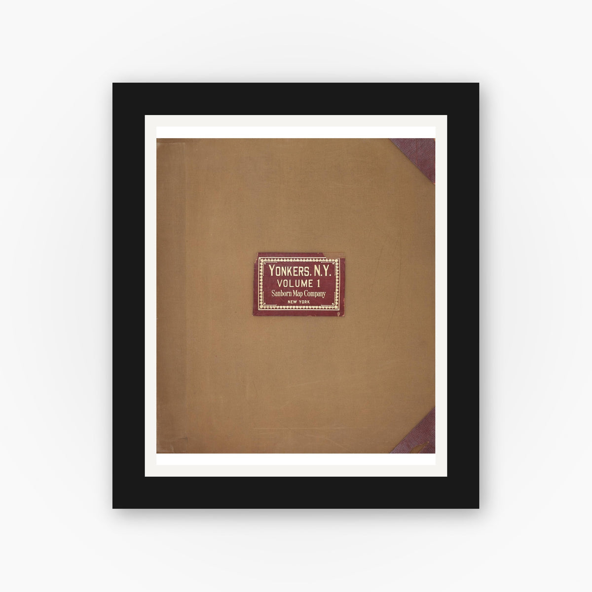 Old map wall art mockup — black gallery frame with white mat — Sanborn Fire Insurance Map from Yonkers, Westchester County, New York (1951), Sheet #0001