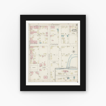 Old map wall art mockup — black gallery frame with white mat — Sanborn Fire Insurance Map from Butler, Butler County, Pennsylvania (1886), Sheet #0002