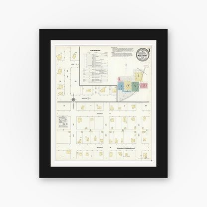 Old map wall art mockup — black gallery frame with white mat — Sanborn Fire Insurance Map from Midlothian, Ellis County, Texas (1910) - Complete Map Set