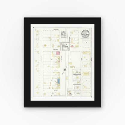 Old map wall art mockup — black gallery frame with white mat — Sanborn Fire Insurance Map from New Florence, Montgomery County, Missouri (1912), Sheet #0001