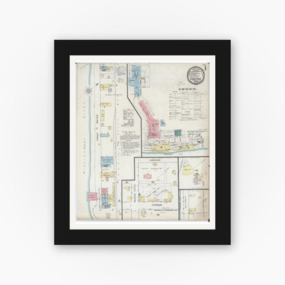 Old map wall art mockup — black gallery frame with white mat — Sanborn Fire Insurance Map from Chester, Randolph County, Illinois (1886) - Complete Map Set