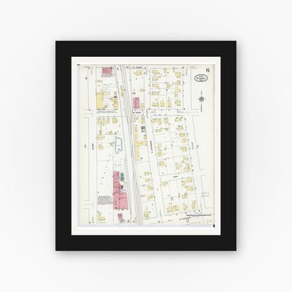 Old map wall art mockup — black gallery frame with white mat — Sanborn Fire Insurance Map from Sturgis, Saint Joseph County, Michigan (1911), Sheet #0006