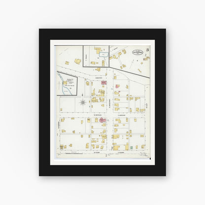 Old map wall art mockup — black gallery frame with white mat — Sanborn Fire Insurance Map from Green Springs, Sandusky And Seneca Counties, Ohio (1899), Sheet #0003