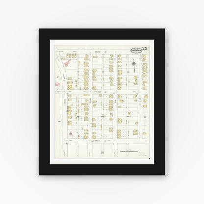 Old map wall art mockup — black gallery frame with white mat — Sanborn Fire Insurance Map from Greensburg, Westmoreland County, Pennsylvania (1909), Sheet #0025