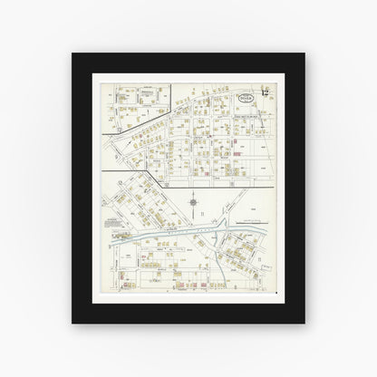 Old map wall art mockup — black gallery frame with white mat — Sanborn Fire Insurance Map from Dover, Morris County, New Jersey (1916), Sheet #0012