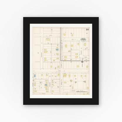 Old map wall art mockup — black gallery frame with white mat — Sanborn Fire Insurance Map from Ontario, San Bernardino County, California (1912), Sheet #0010