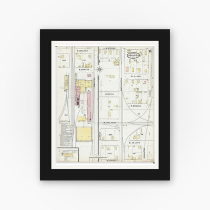Old map wall art mockup — black gallery frame with white mat — Sanborn Fire Insurance Map from Litchfield, Montgomery County, Illinois (1892), Sheet #0006