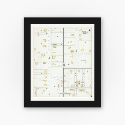 Old map wall art mockup — black gallery frame with white mat — Sanborn Fire Insurance Map from Leesburg, Lake County, Florida (1901), Sheet #0002