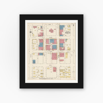 Old map wall art mockup — black gallery frame with white mat — Sanborn Fire Insurance Map from Henrietta, Clay County, Texas (1922), Sheet #0002