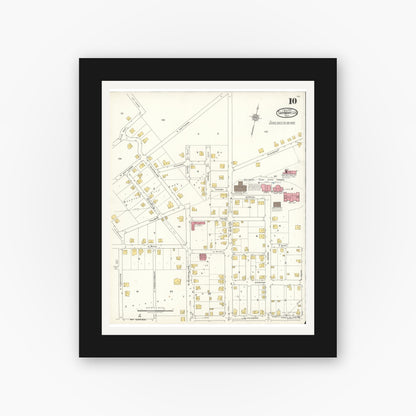 Old map wall art mockup — black gallery frame with white mat — Sanborn Fire Insurance Map from San Marcos, Hays County, Texas (1922), Sheet #0010