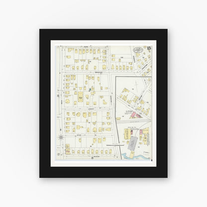 Old map wall art mockup — black gallery frame with white mat — Sanborn Fire Insurance Map from Everett, Middlesex County, Massachusetts (1897), Sheet #0015