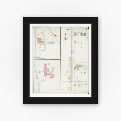 Old map wall art mockup — black gallery frame with white mat — Sanborn Fire Insurance Map from Hastings, Barry County, Michigan (1896), Sheet #0005