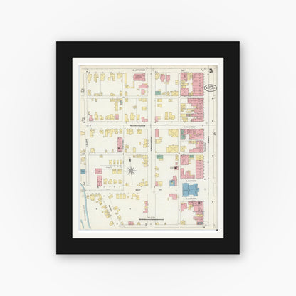 Old map wall art mockup — black gallery frame with white mat — Sanborn Fire Insurance Map from Butler, Butler County, Pennsylvania (1906), Sheet #0005