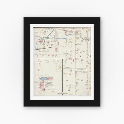 Old map wall art mockup — black gallery frame with white mat — Sanborn Fire Insurance Map from Reading, Hamilton County, Ohio (1886), Sheet #0004