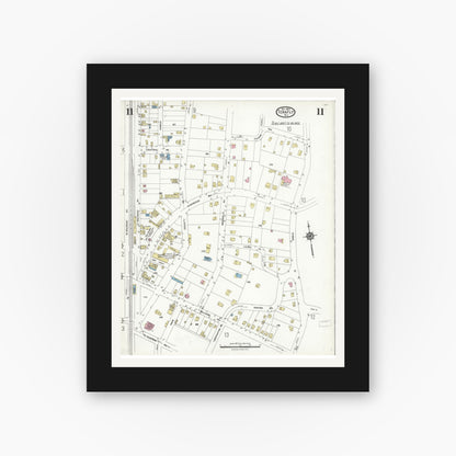 Old map wall art mockup — black gallery frame with white mat — Sanborn Fire Insurance Map from Tenafly, Bergen County, New Jersey (1923), Sheet #0011