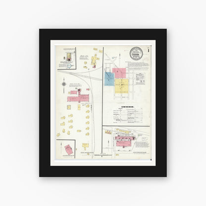 Old map wall art mockup — black gallery frame with white mat — Sanborn Fire Insurance Map from Graham, Alamance County, North Carolina (1910) - Complete Map Set