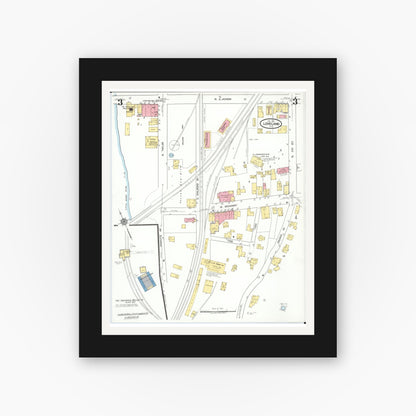 Old map wall art mockup — black gallery frame with white mat — Sanborn Fire Insurance Map from Loveland, Clermont, Hamilton, And Warren County, Ohio (1923), Sheet #0003
