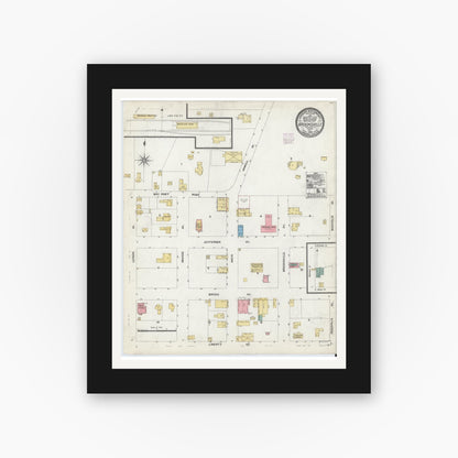Old map wall art mockup — black gallery frame with white mat — Sanborn Fire Insurance Map from Brooksville, Hernando County, Florida (1906), Sheet #0001