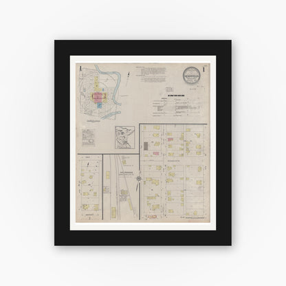 Old map wall art mockup — black gallery frame with white mat — Sanborn Fire Insurance Map from Henderson, Sibley County, Minnesota (1930), Sheet #0001
