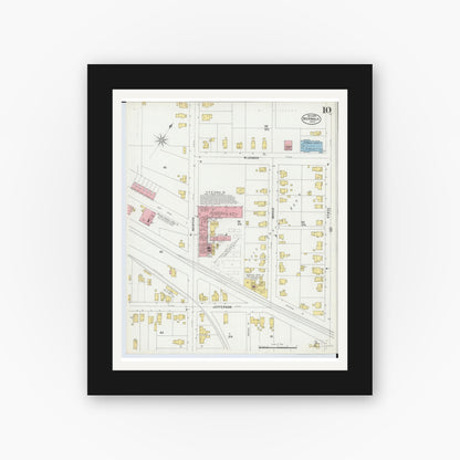 Old map wall art mockup — black gallery frame with white mat — Sanborn Fire Insurance Map from Norwalk, Huron County, Ohio (1899), Sheet #0010