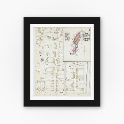 Old map wall art mockup — black gallery frame with white mat — Sanborn Fire Insurance Map from Duncannon, Perry County, Pennsylvania (1888), Sheet #0001