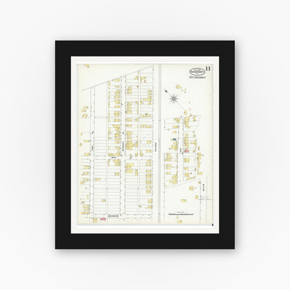 Old map wall art mockup — black gallery frame with white mat — Sanborn Fire Insurance Map from Vandergrift, Westmoreland County, Pennsylvania (1909), Sheet #0011