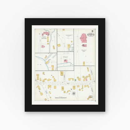 Old map wall art mockup — black gallery frame with white mat — Sanborn Fire Insurance Map from Ashburnham, Worcester County, Massachusetts (1904), Sheet #0002