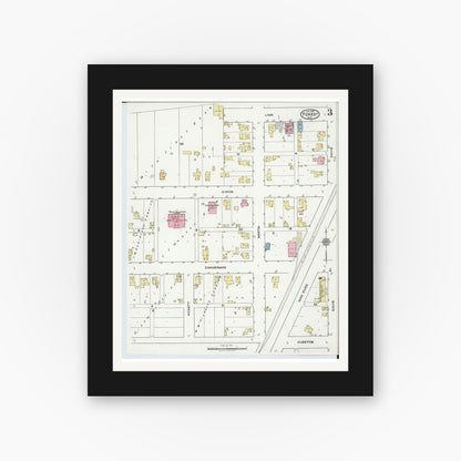 Old map wall art mockup — black gallery frame with white mat — Sanborn Fire Insurance Map from Forest, Hardin County, Ohio (1921), Sheet #0003