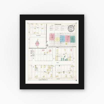 Old map wall art mockup — black gallery frame with white mat — Sanborn Fire Insurance Map from Osage, Mitchell County, Iowa (1892) â€” Complete Set