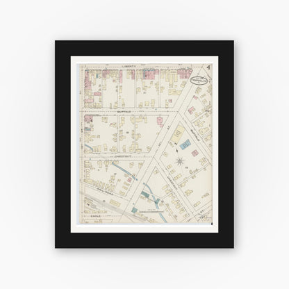 Old map wall art mockup — black gallery frame with white mat — Sanborn Fire Insurance Map from Franklin, Venango County, Pennsylvania (1888), Sheet #0004