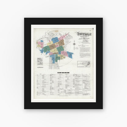 Old map wall art mockup — black gallery frame with white mat — Sanborn Fire Insurance Map from Statesville, Iredell County, North Carolina (1925) - Complete Map Set
