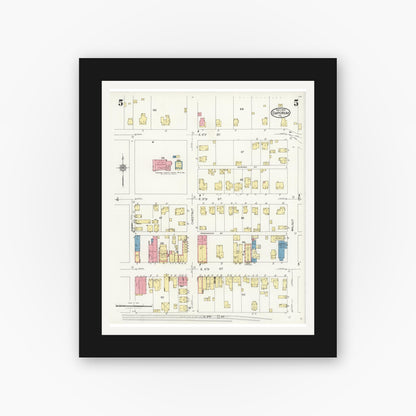 Old map wall art mockup — black gallery frame with white mat — Sanborn Fire Insurance Map from Emporium, Cameron County, Pennsylvania (1925), Sheet #0005