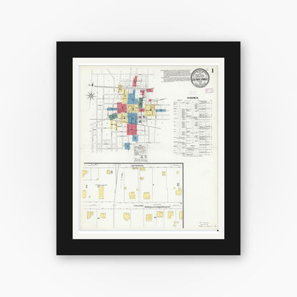 Old map wall art mockup — black gallery frame with white mat — Sanborn Fire Insurance Map from Sulphur Springs, Hopkins County, Texas (1909), Sheet #0001