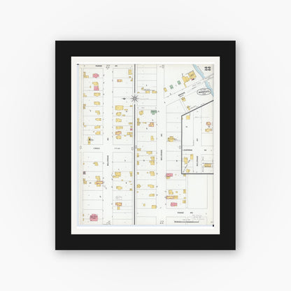 Old map wall art mockup — black gallery frame with white mat — Sanborn Fire Insurance Map from Mankato, Blue Earth County, Minnesota (1900), Sheet #0022
