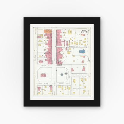 Old map wall art mockup — black gallery frame with white mat — Sanborn Fire Insurance Map from Princeton, Bureau County, Illinois (1918), Sheet #0007