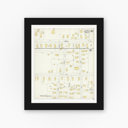 Old map wall art mockup — black gallery frame with white mat — Sanborn Fire Insurance Map from Natick, Middlesex County, Massachusetts (1904), Sheet #0010